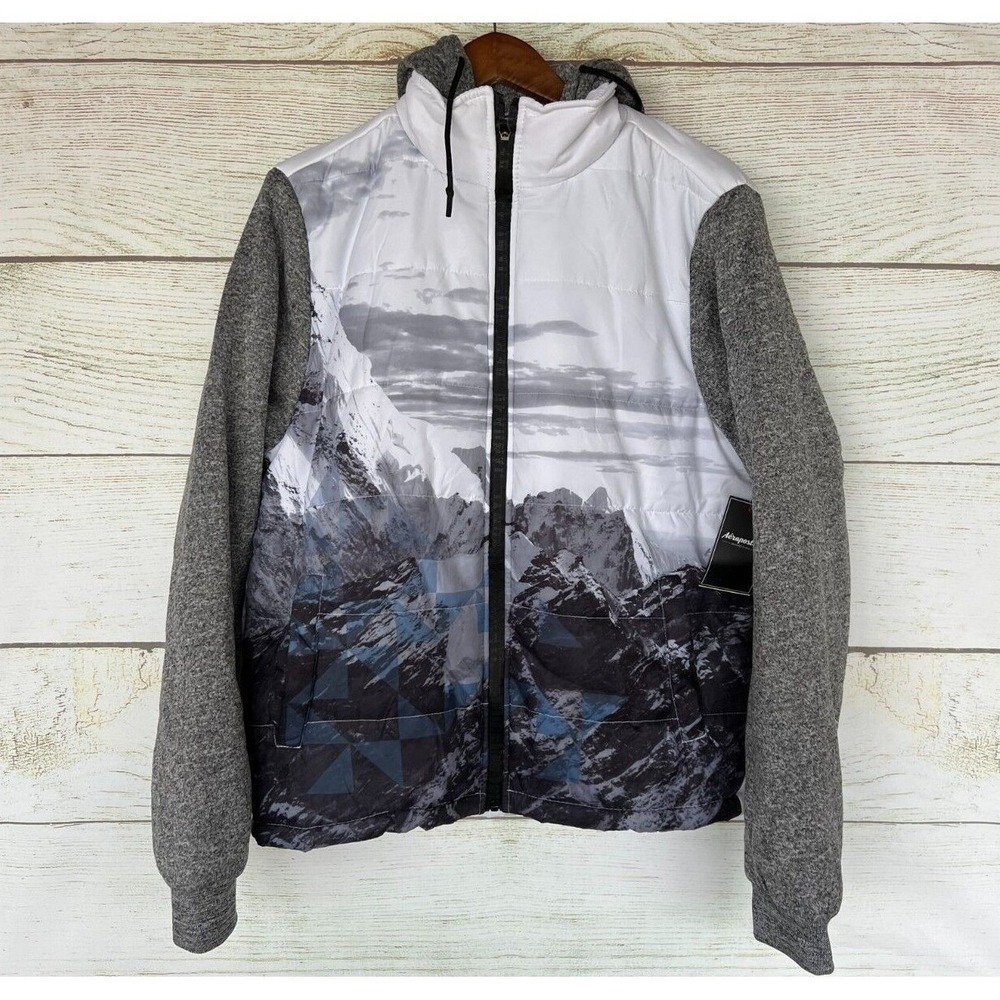 Aeropostale Puffer Jacket Mens Size Large White Mountain Print Knit Sleeve New